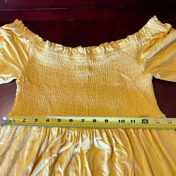 Lily & Lola Petite Yellow Off-Shoulder Midi Dress PL Rayon Spandex Blend - Picture 4 of 5